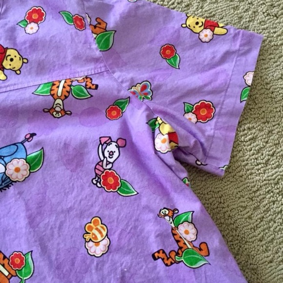Disney Womens Medical Scrub Top Winnie the Pooh Tigger Eeyore Piglet Purple - Picture 3 of 11